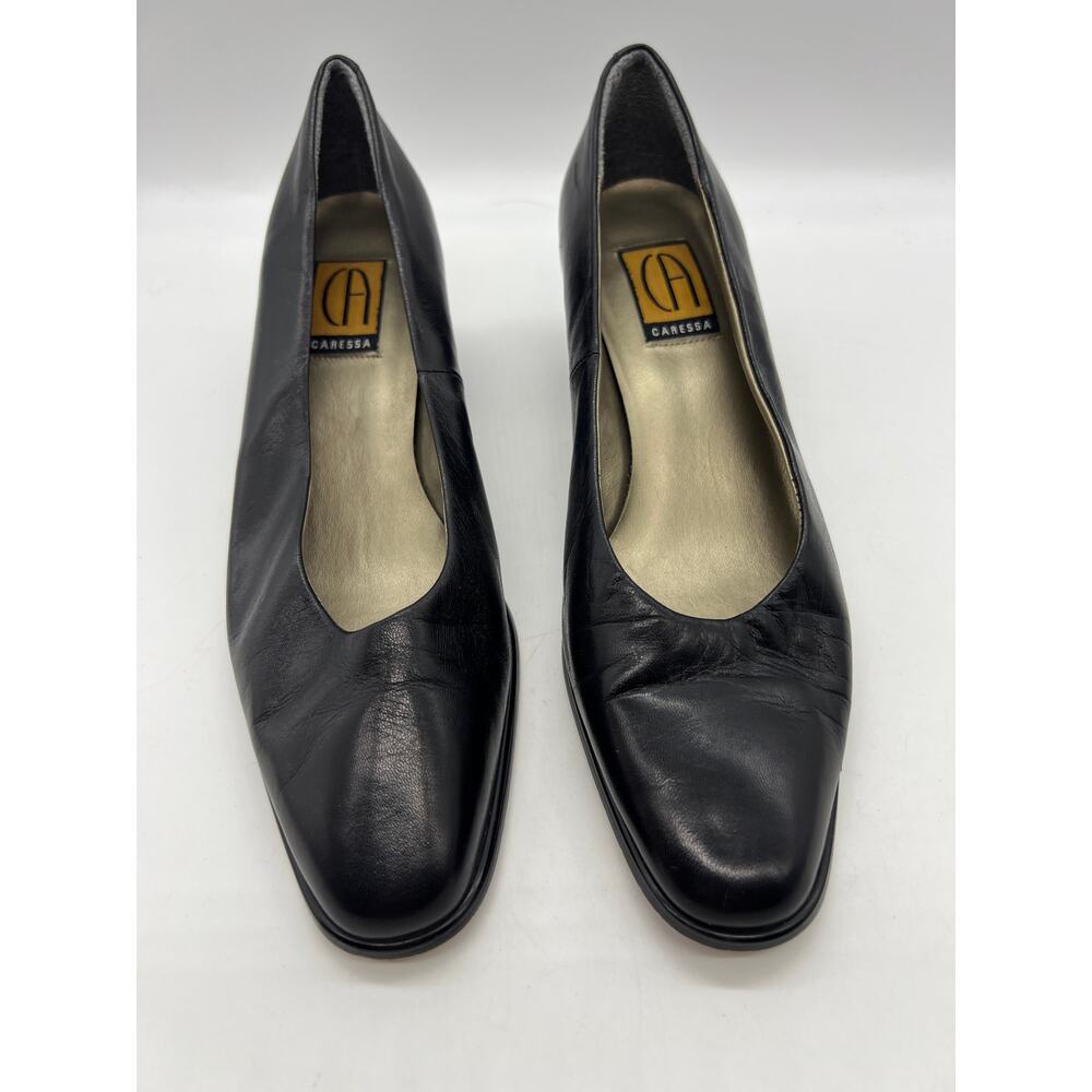 Caressa Black Leather Pumps 10M Low Heel Classic Career Work Shoes